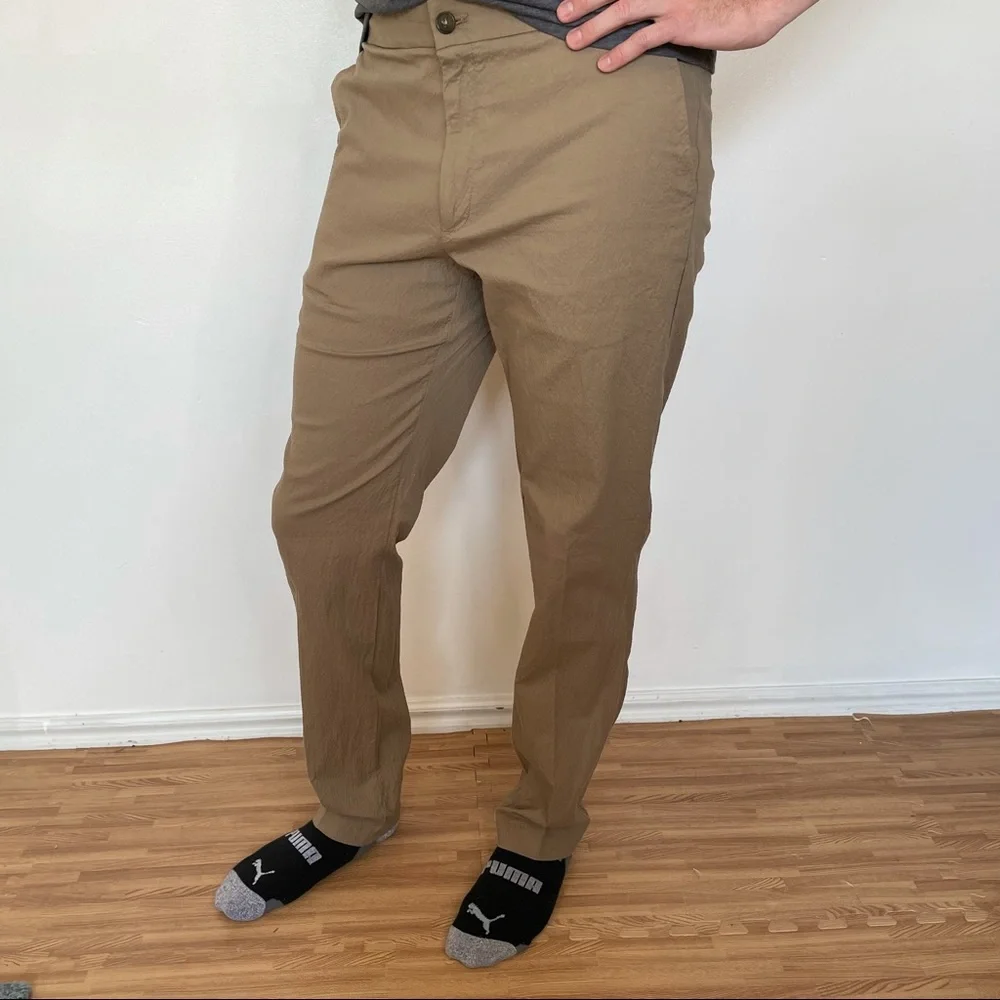 Banana Republic Slim Fit Mid Rise Drawstring Pants Khaki Texture Button … - Picture 2 of 13